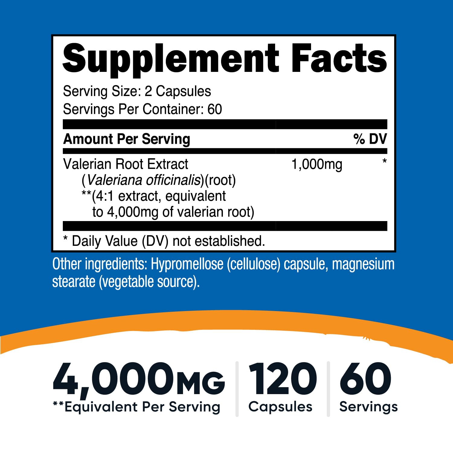 Nutricost Valerian Root relaxation dietary supplement supplement facts and ingredients panel