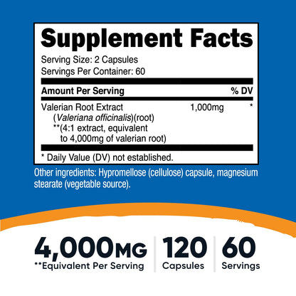 Nutricost Valerian Root relaxation dietary supplement supplement facts and ingredients panel