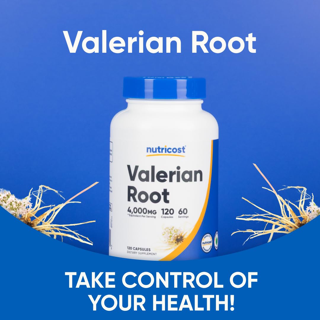 Nutricost Valerian Root 120 vegetarian capsules imported authentic bottle side view