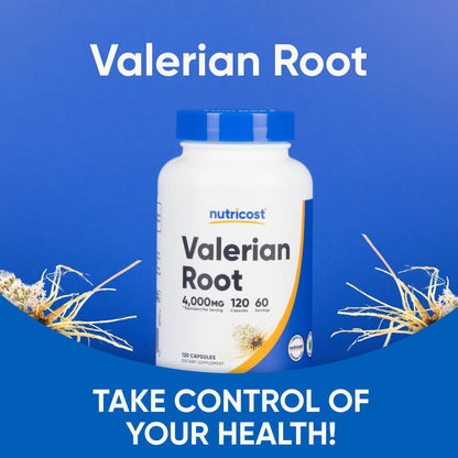 Nutricost Valerian Root 120 vegetarian capsules imported authentic bottle side view