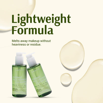 Lapcos cleansing oil bottle next to water for emulsification demo