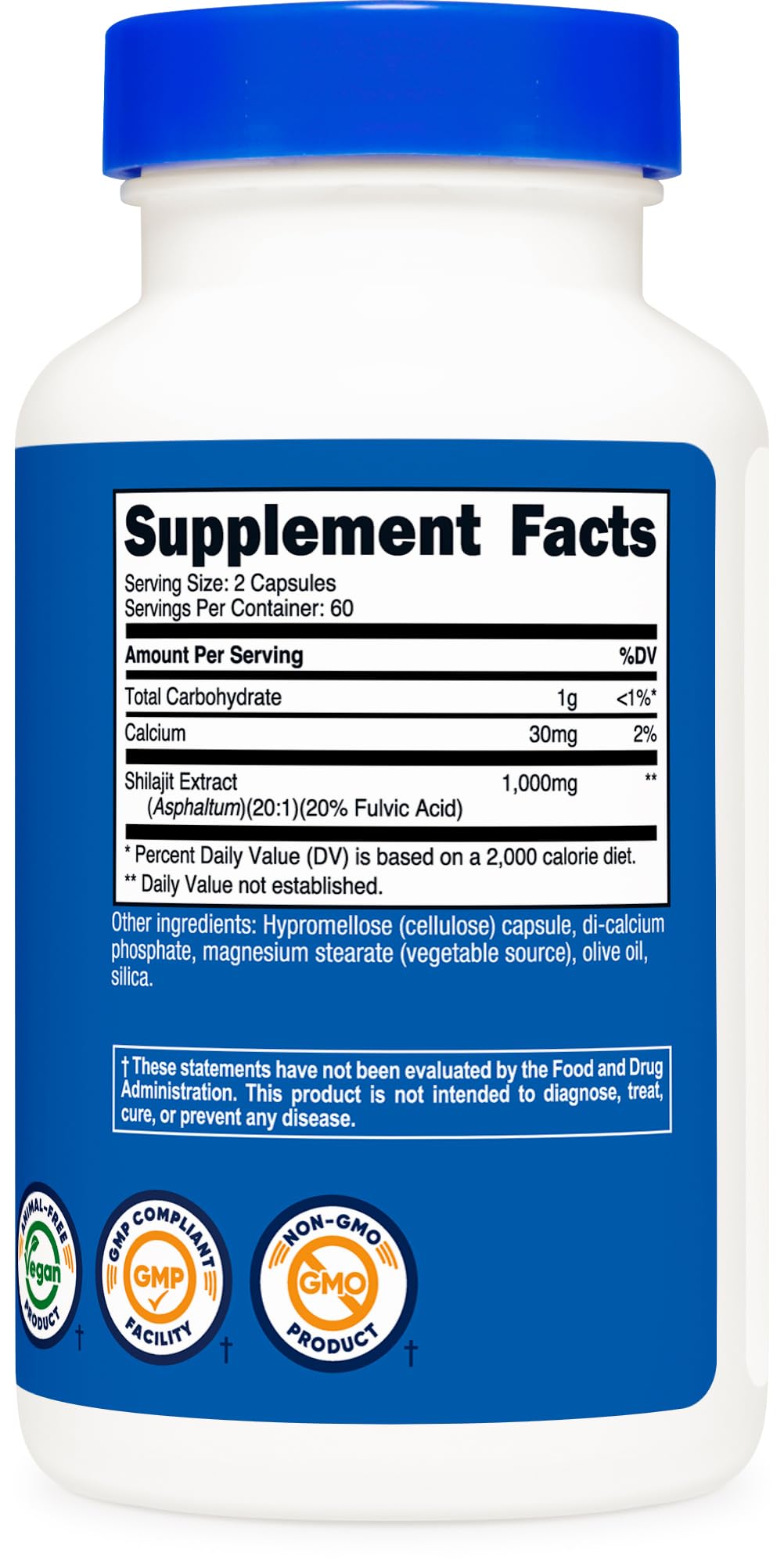 Premium Ayurvedic Shilajit extract capsules by Nutricost for stamina and fulvic acid benefits.