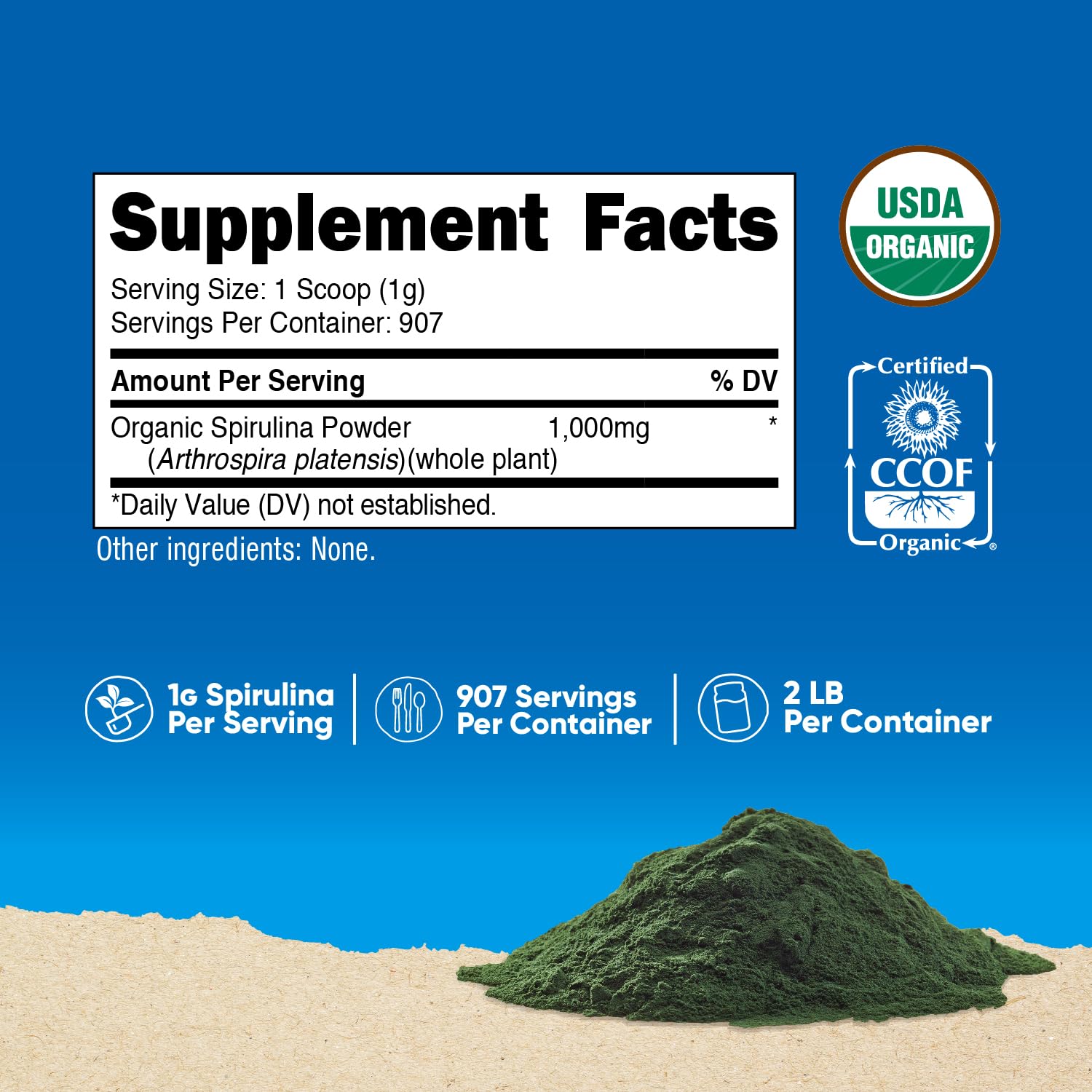 Nutricost pure green algae unflavored powder nutrition label and ingredients list