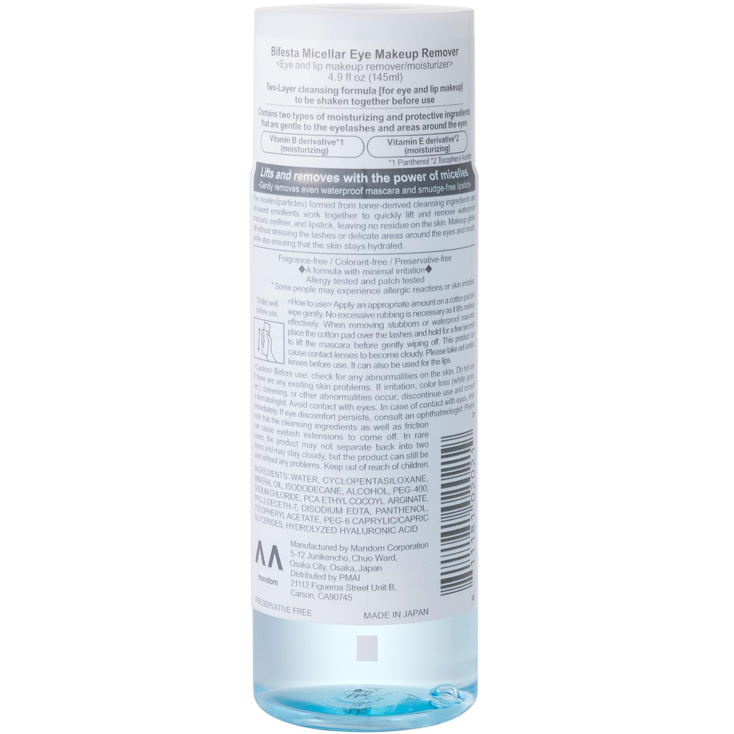 Bifesta makeup remover bottle held in hand for scale
