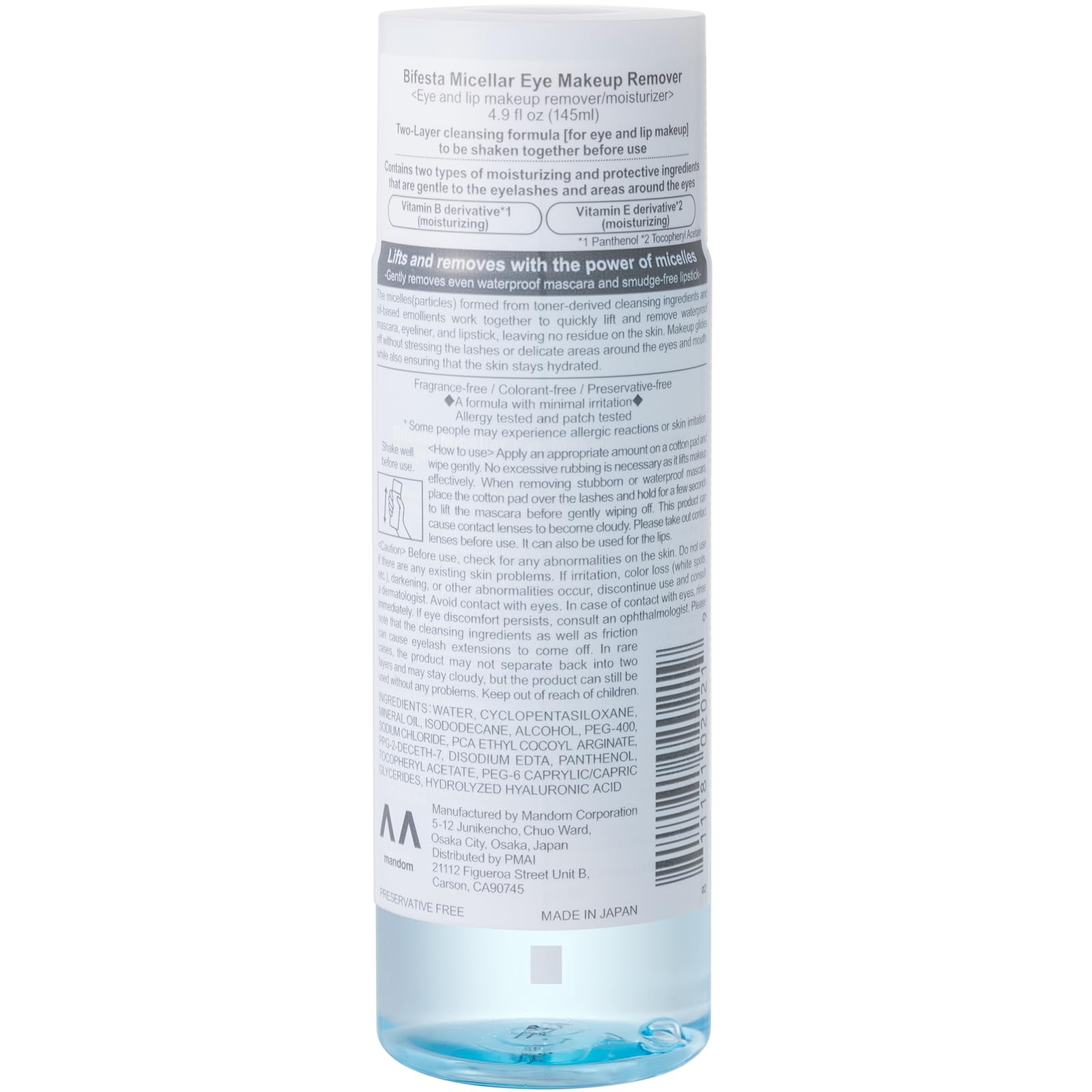 Bifesta makeup remover bottle held in hand for scale