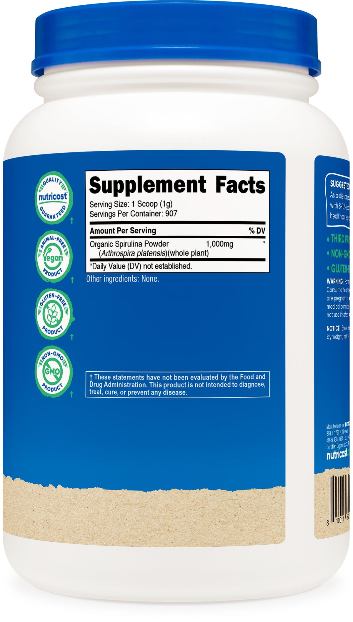 Imported USA organic spirulina powder scoop presentation for daily smoothies