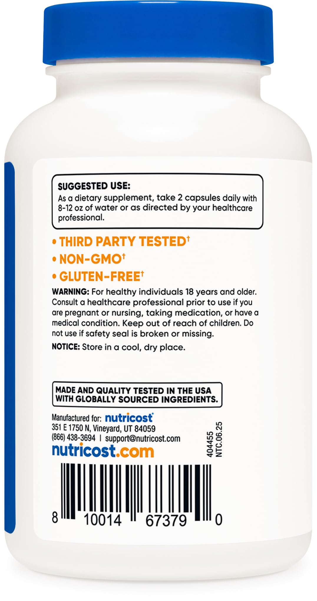 Authentic Nutricost cardiovascular support supplement bottle featuring GMP compliant manufacturing seals