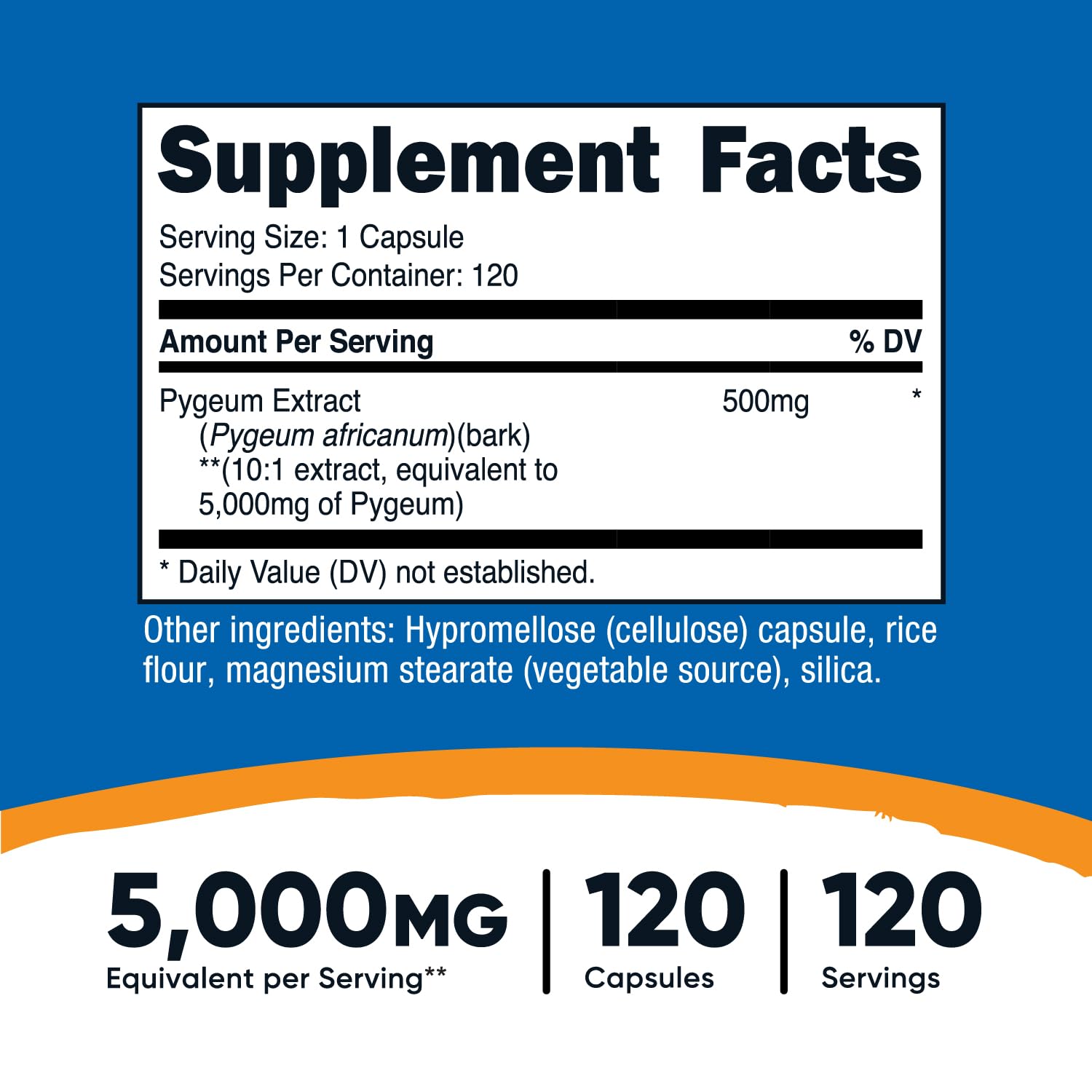 Nutricost Pygeum African plum tree bark extract dietary supplement supplement facts label view