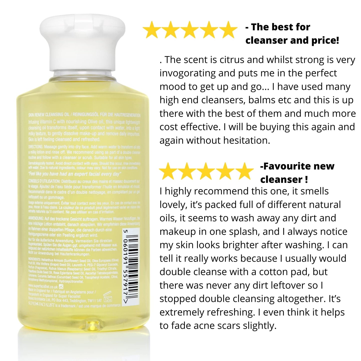Super Facialist cleansing oil texture demonstration on palm