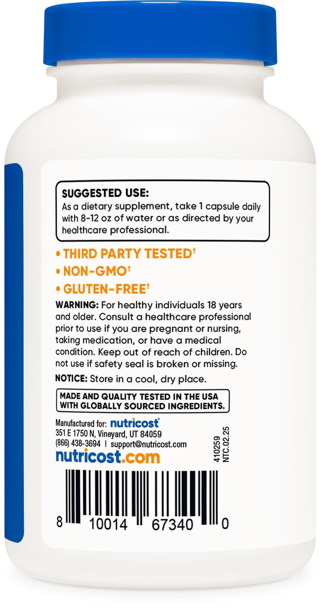 Nutricost Pygeum single capsule size presentation alongside the 120 capsules bottle layout