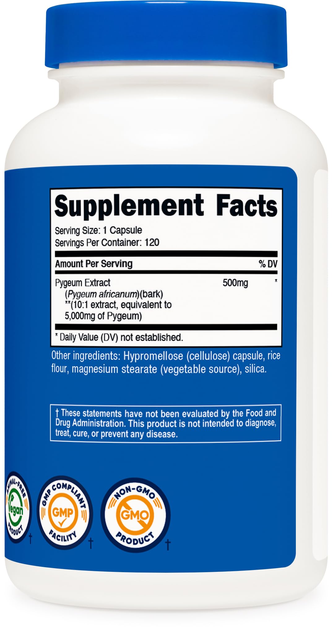 Nutricost Pygeum 10 to 1 concentrated extract premium prostate care bottle back description text