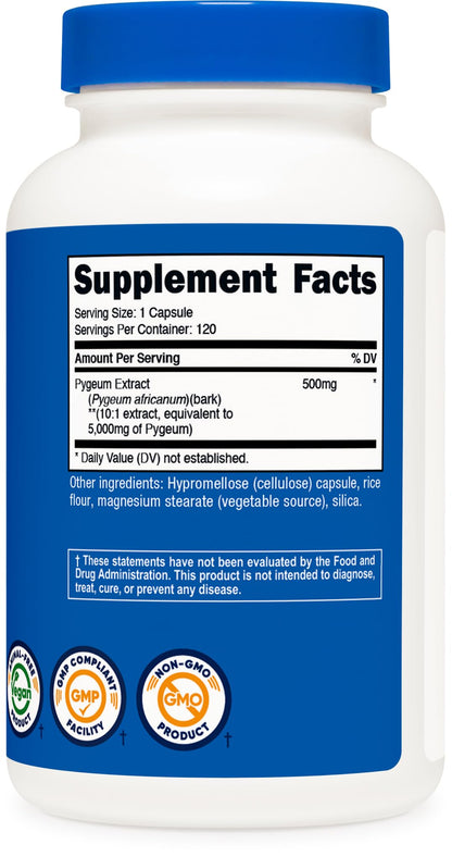 Nutricost Pygeum 10 to 1 concentrated extract premium prostate care bottle back description text