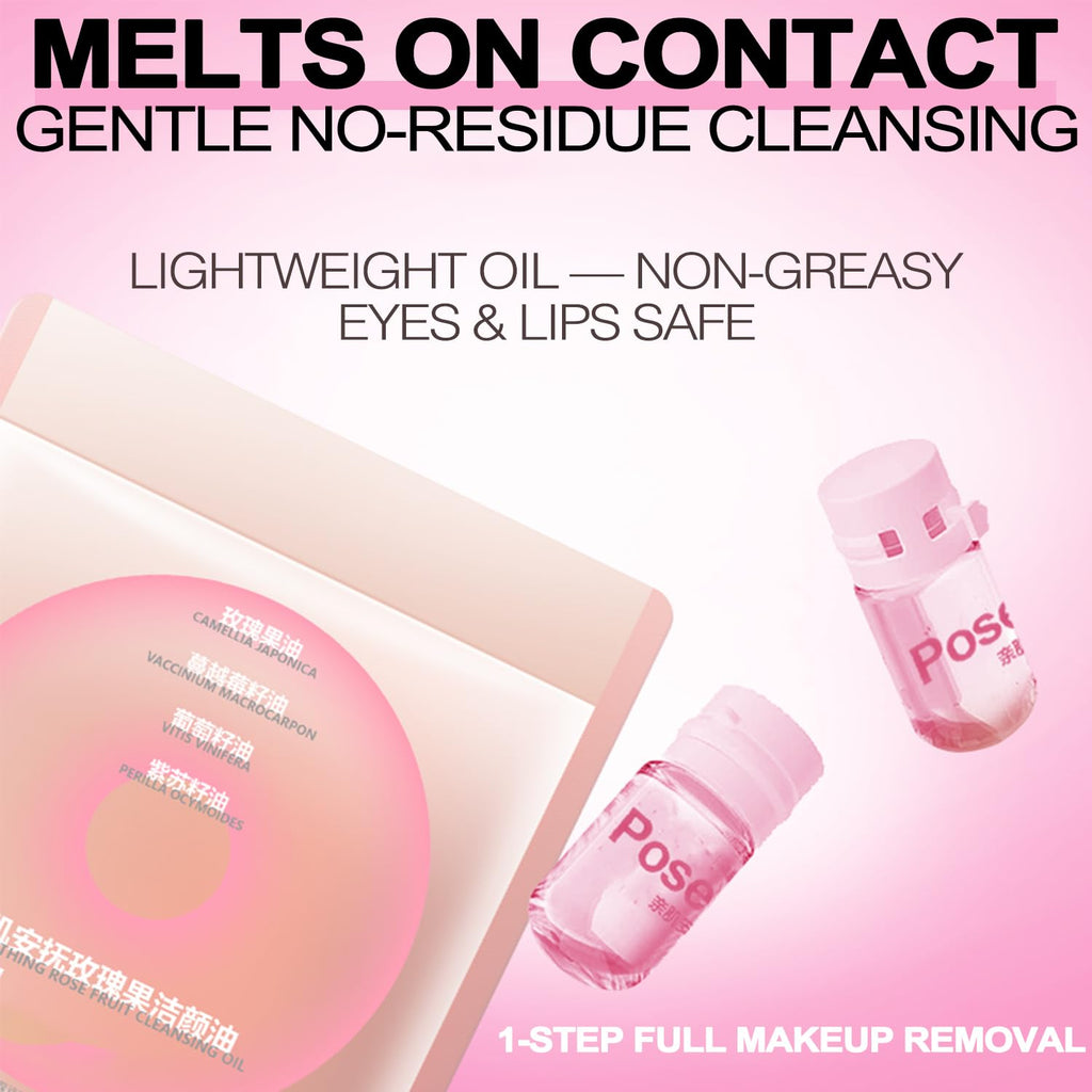 Close-up view of a single pink-tinted makeup remover capsule
