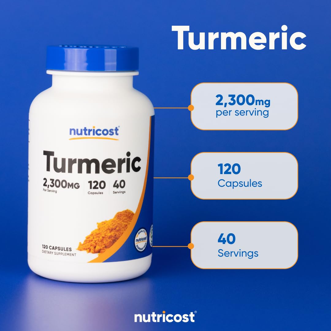 Nutricost Turmeric bottle resting on a clean surface highlighting authentic USA imported packaging.