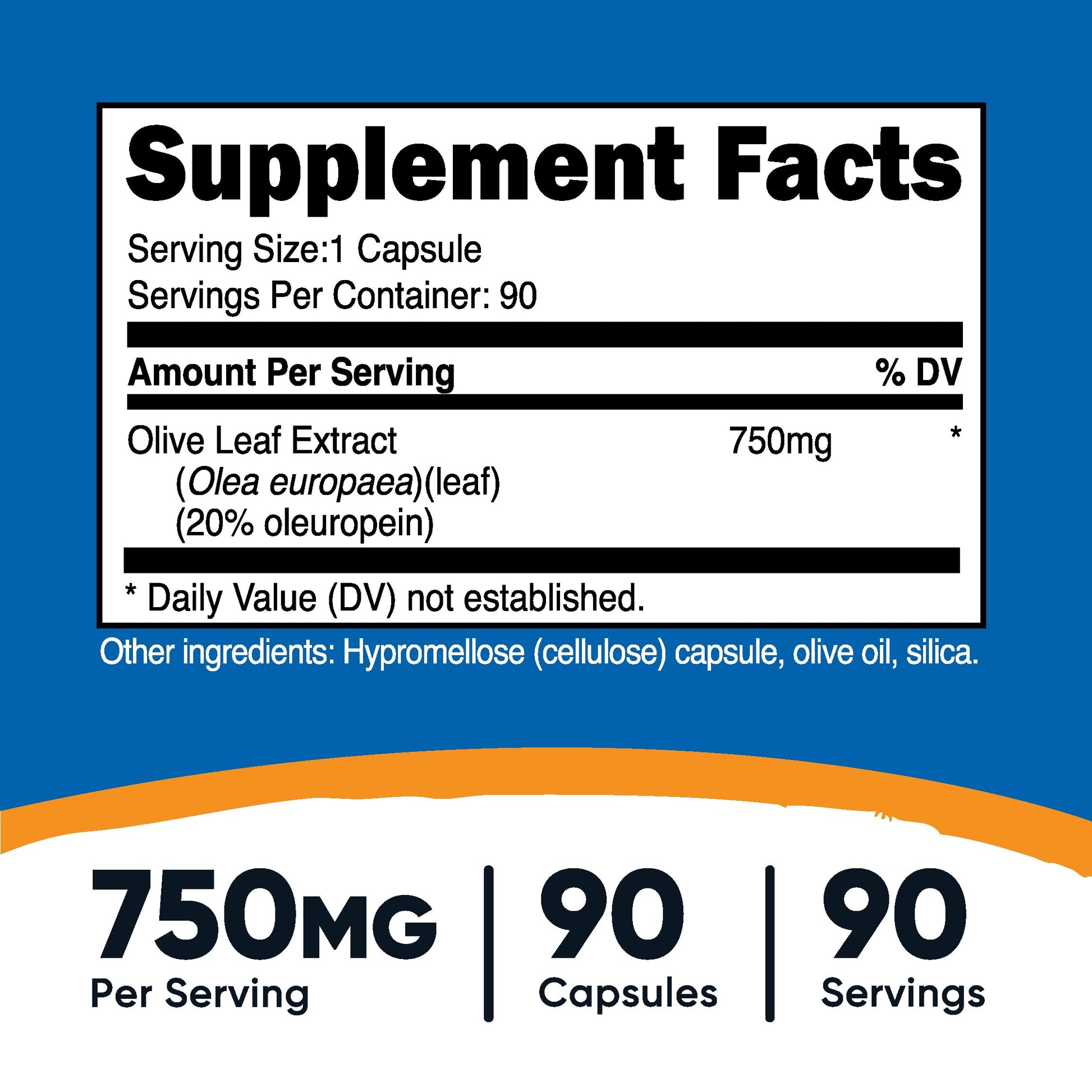 Nutricost Olive Leaf 20 percent Oleuropein supplement panel facts and ingredients