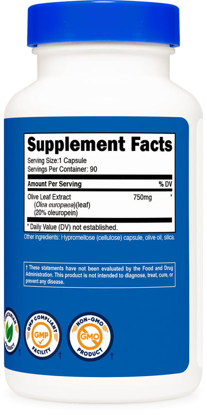 Nutricost Olive Leaf 750 milligrams gluten free capsule product demonstration