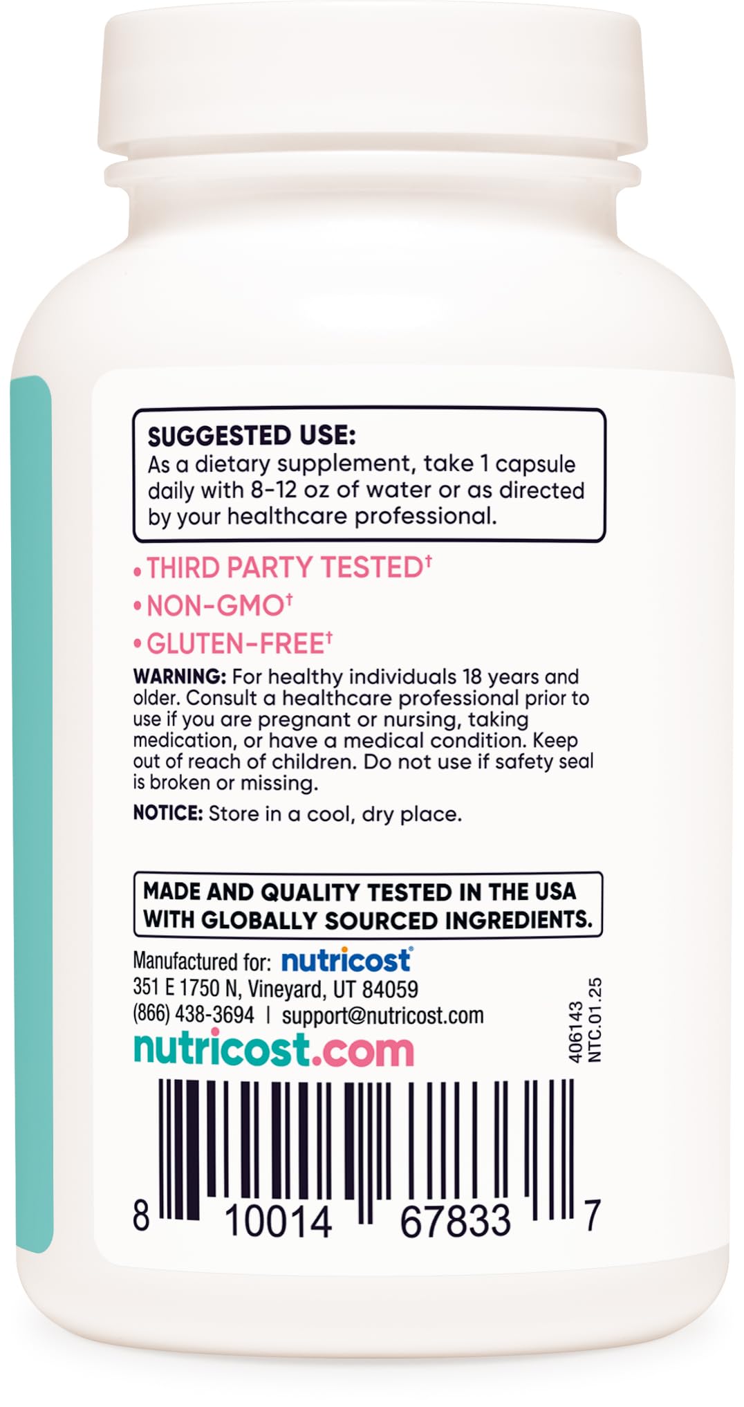 Nutricost DIM 400mg daily dietary supplement for female hormone regulation close up perspective