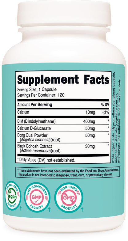 Nutricost premium diindolylmethane capsules with black cohosh and dong quai formula packaging overview