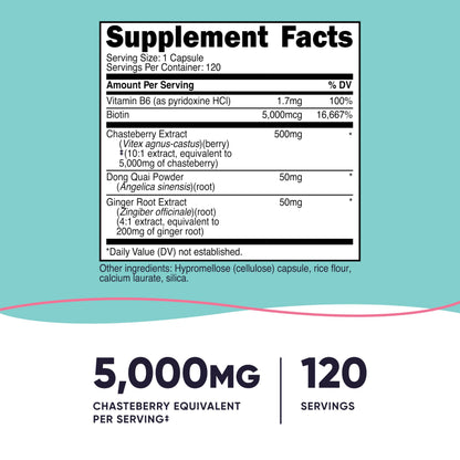 Nutricost Vitex extract supplement for women supplement facts and ingredient label side view