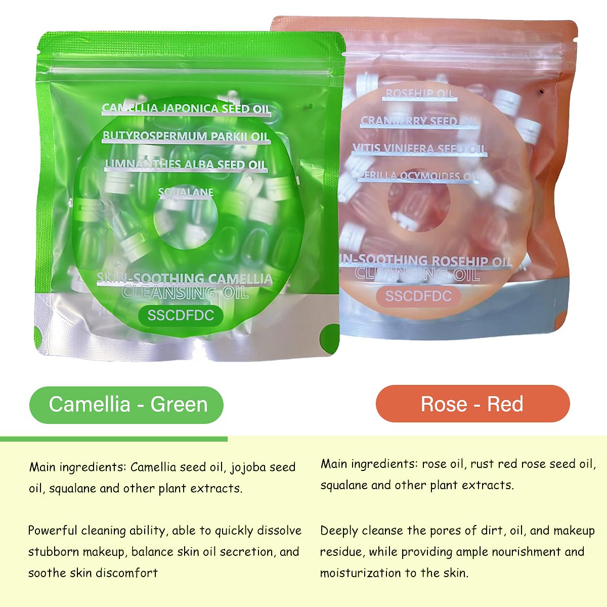 Open capsule of cleansing oil showing texture