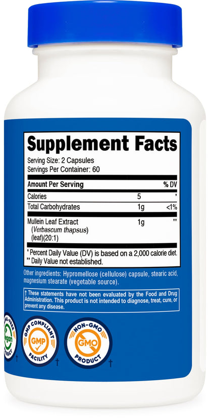 Authentic Nutricost Mullein Leaf respiratory support supplement