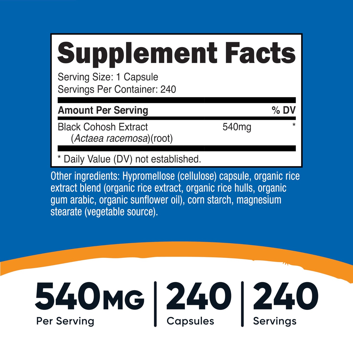 Nutricost Black Cohosh 240 capsules label details