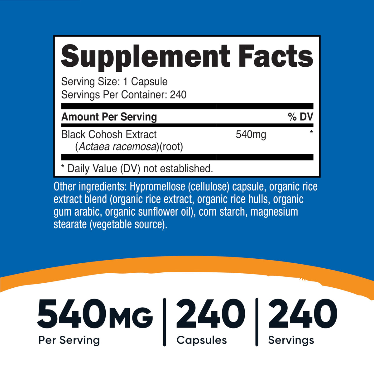 Nutricost Black Cohosh 240 capsules label details