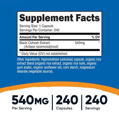 Nutricost Black Cohosh 240 capsules label details