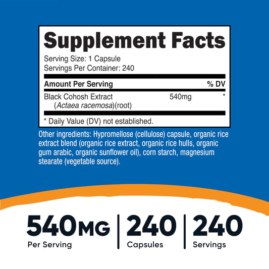 Nutricost Black Cohosh 240 capsules label details