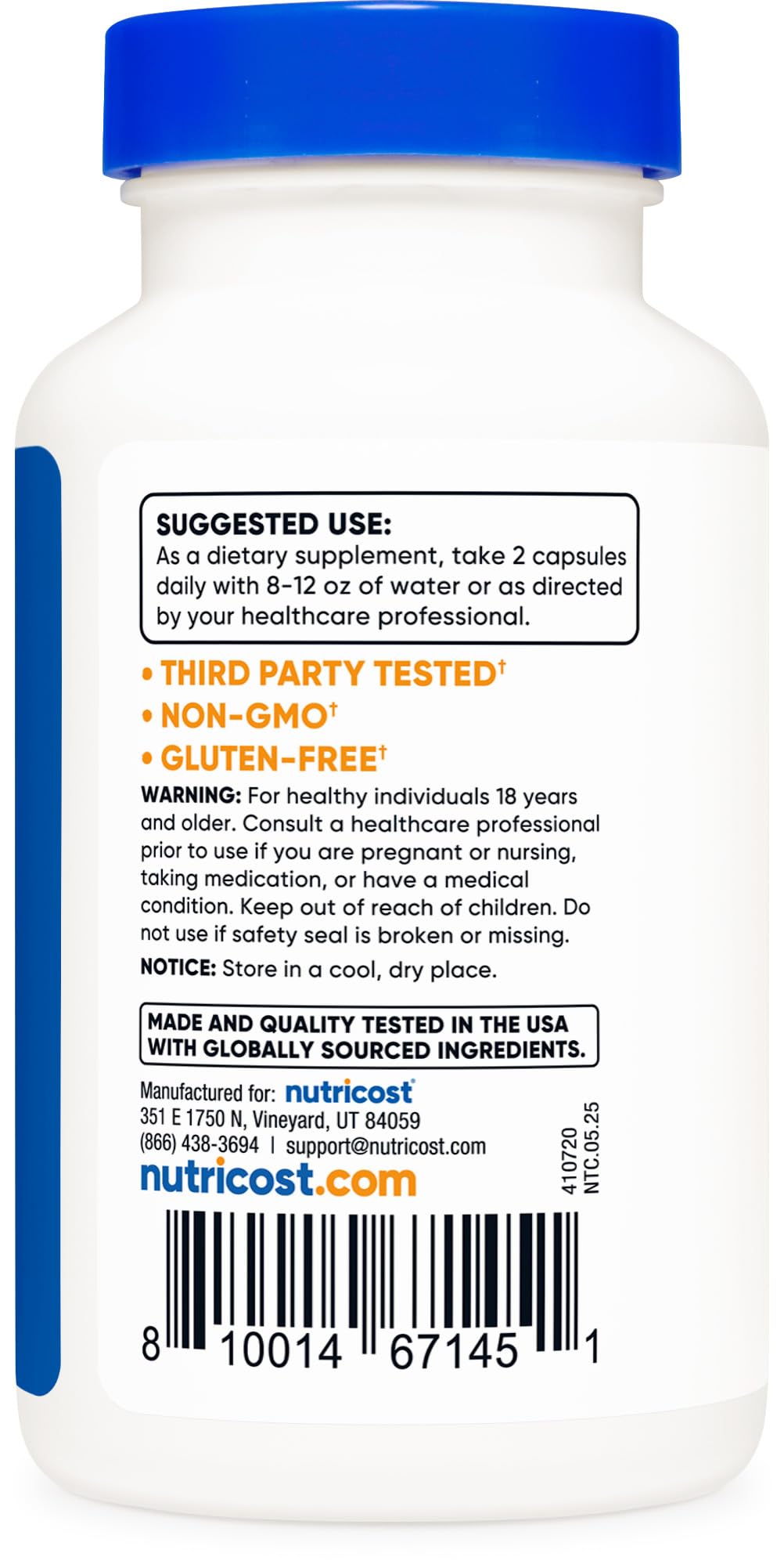 Close up of Nutricost Licorice Root USA imported supplement packaging