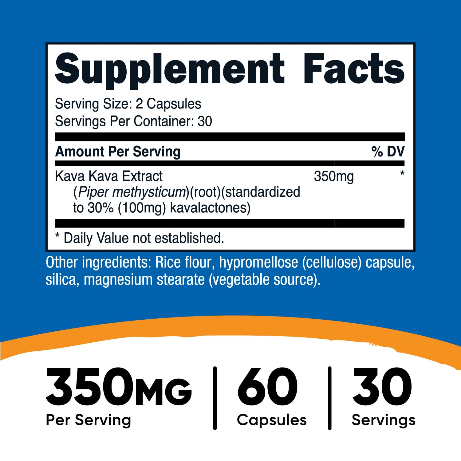 Nutricost Kava Kava 350 milligrams supplement facts label view