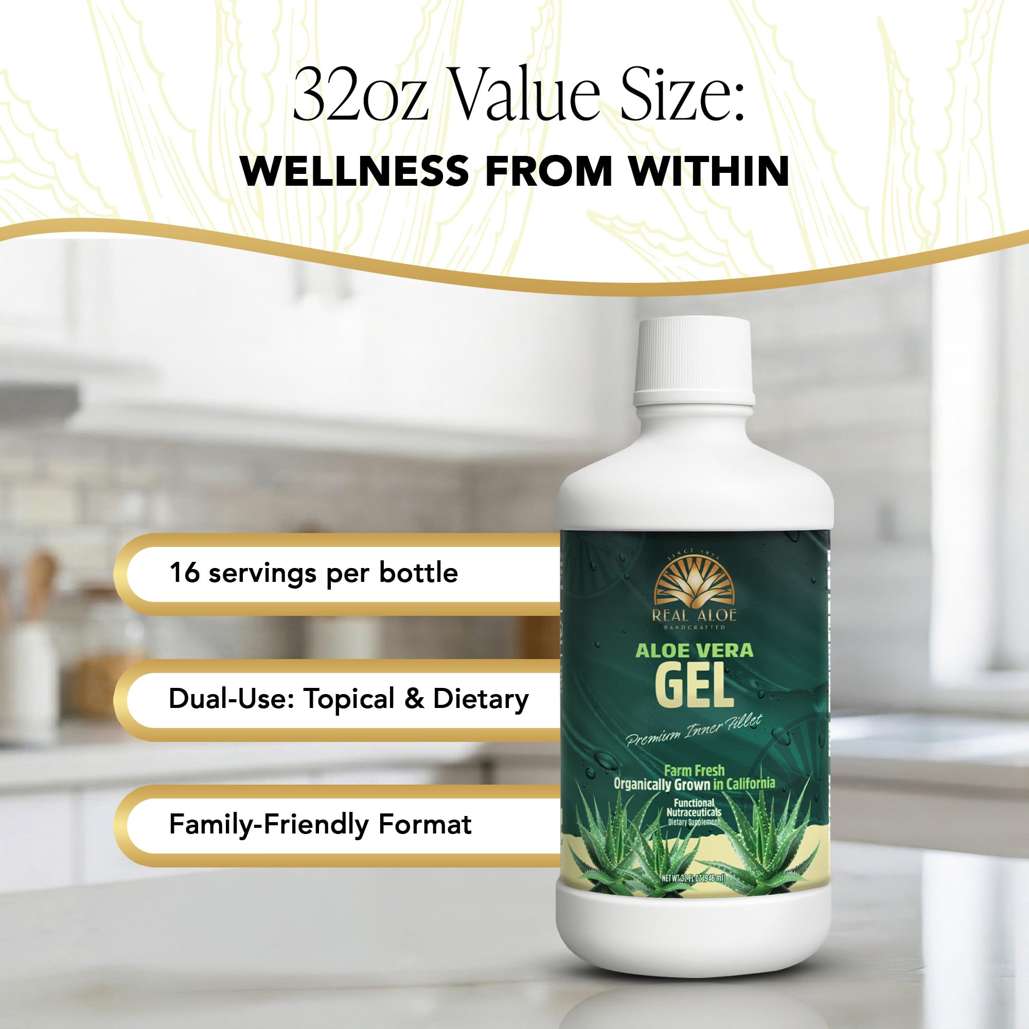 Close up of Real Aloe brand California grown aloe gel