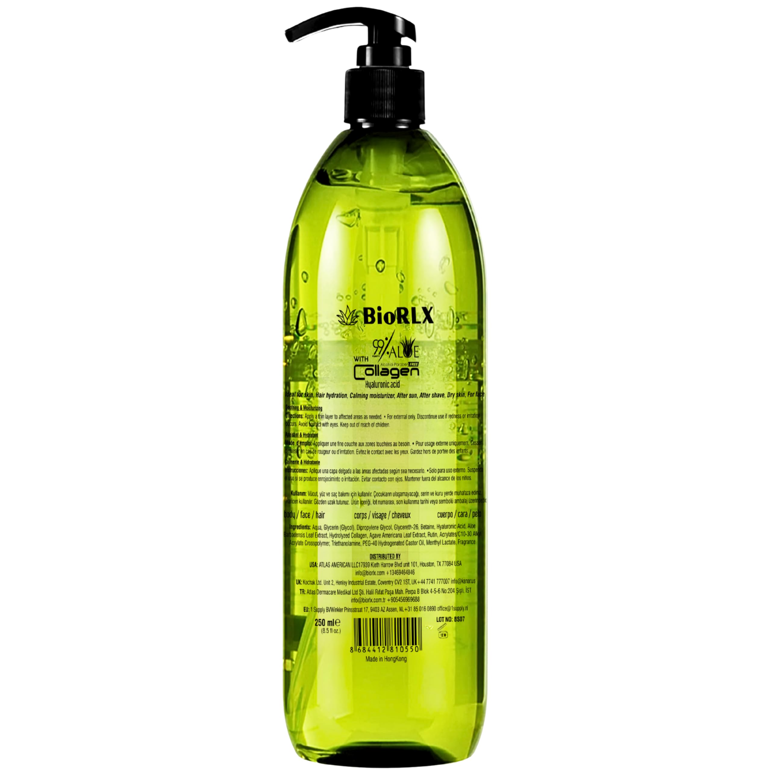 BioRLX 99 percent Aloe Vera Gel pump bottle packaging