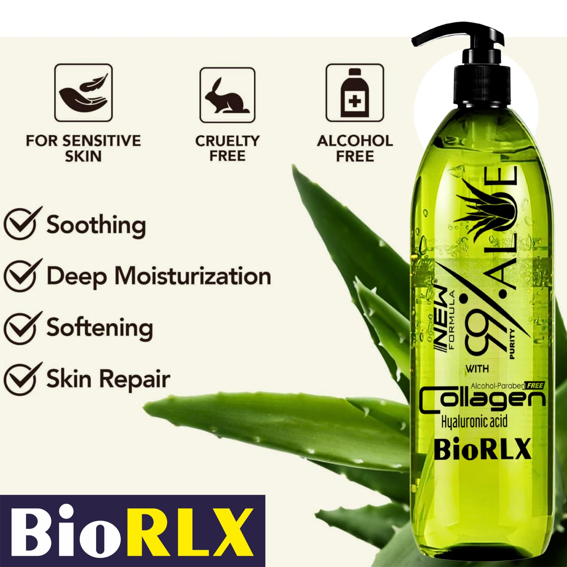 BioRLX 99 percent Aloe Vera Gel 250 milliliters bottle size