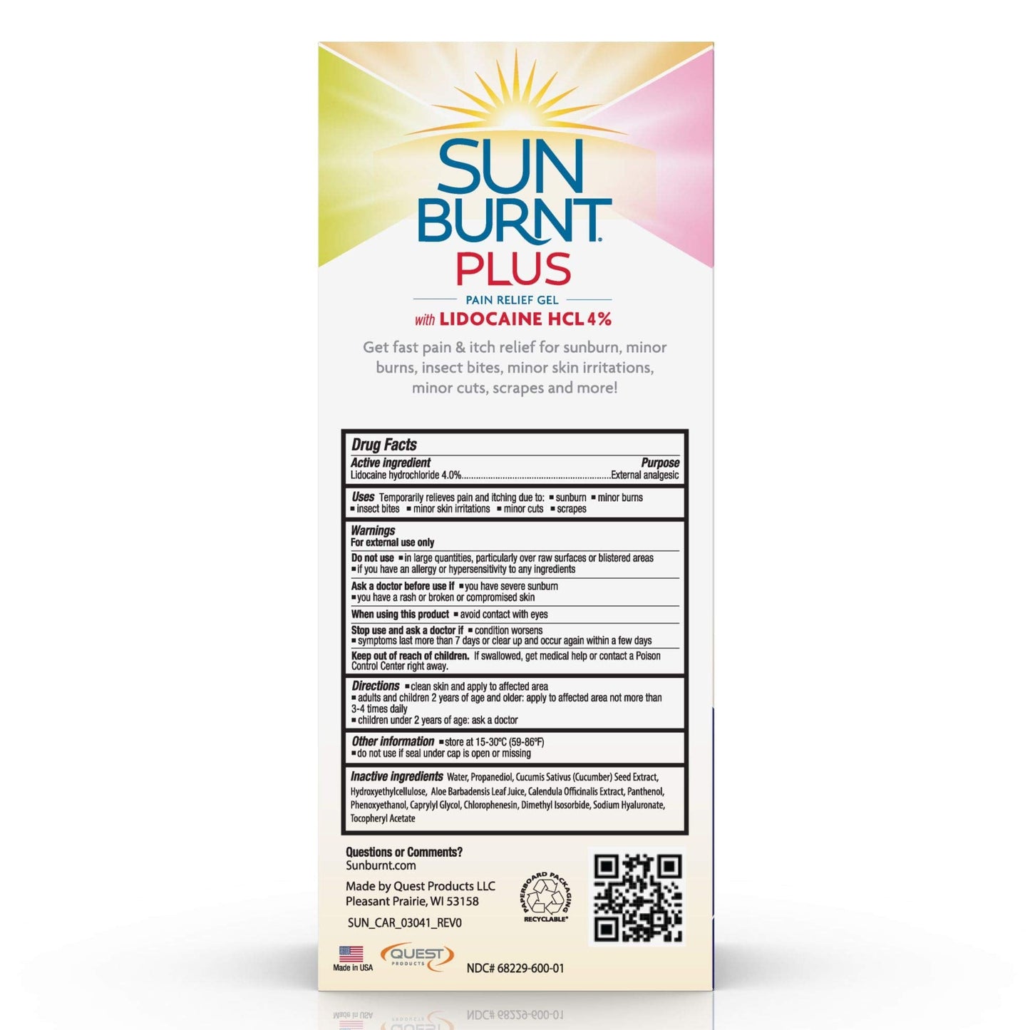 Sunburnt Plus Lidocaine gel bottle side profile
