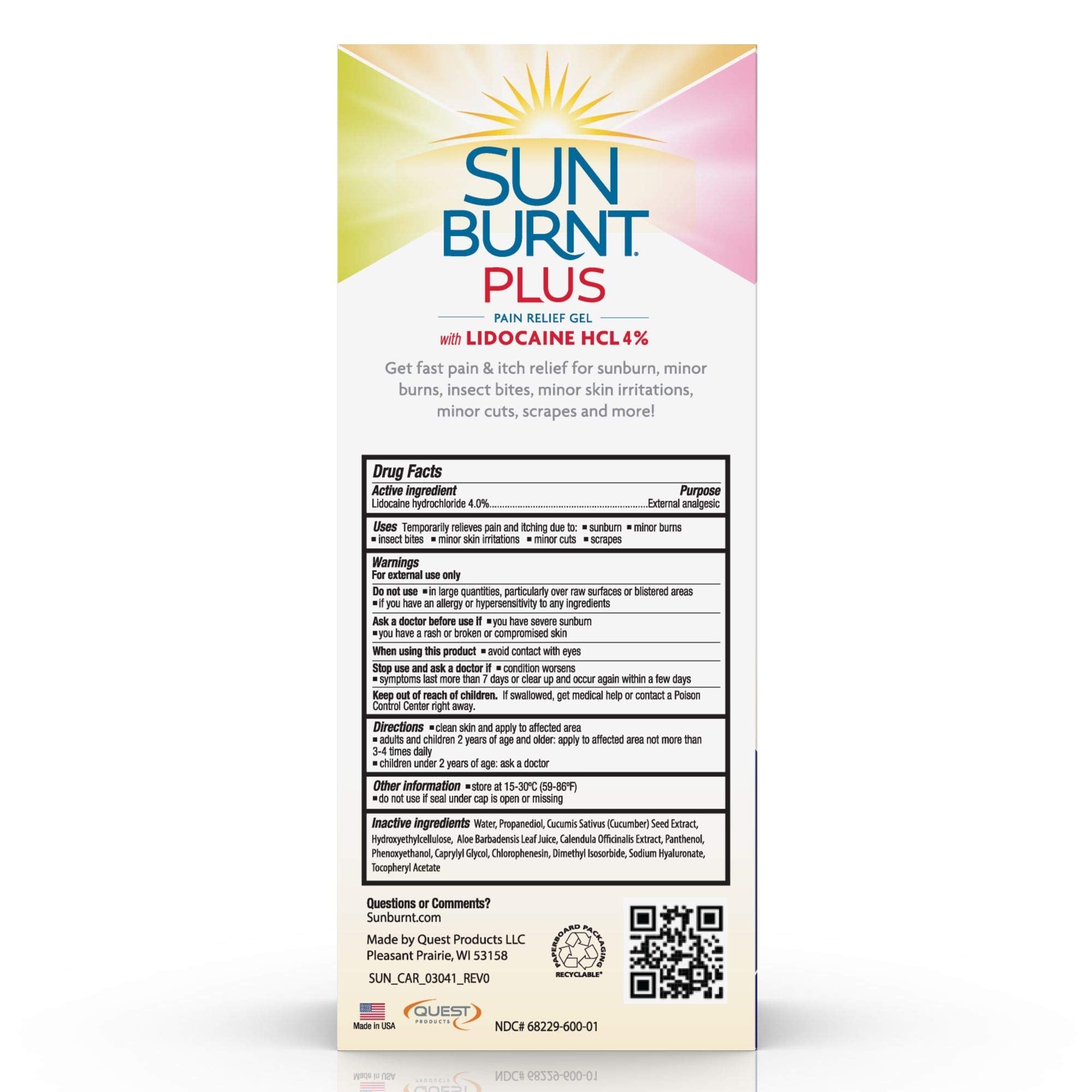 Sunburnt Plus Lidocaine gel bottle side profile