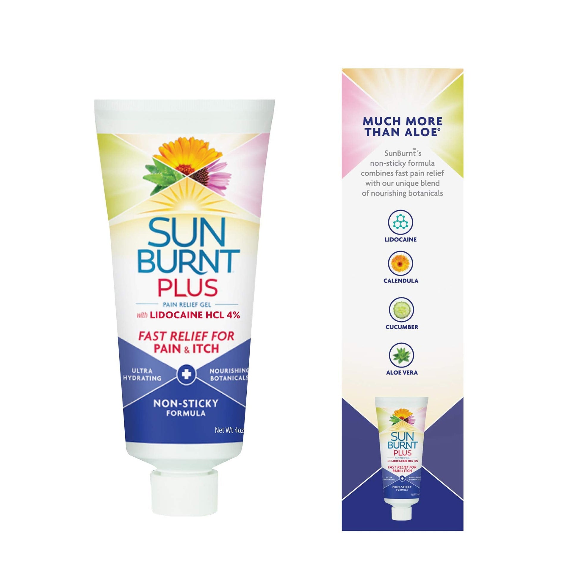 Sunburnt Plus gel bottle with sun recovery text visible