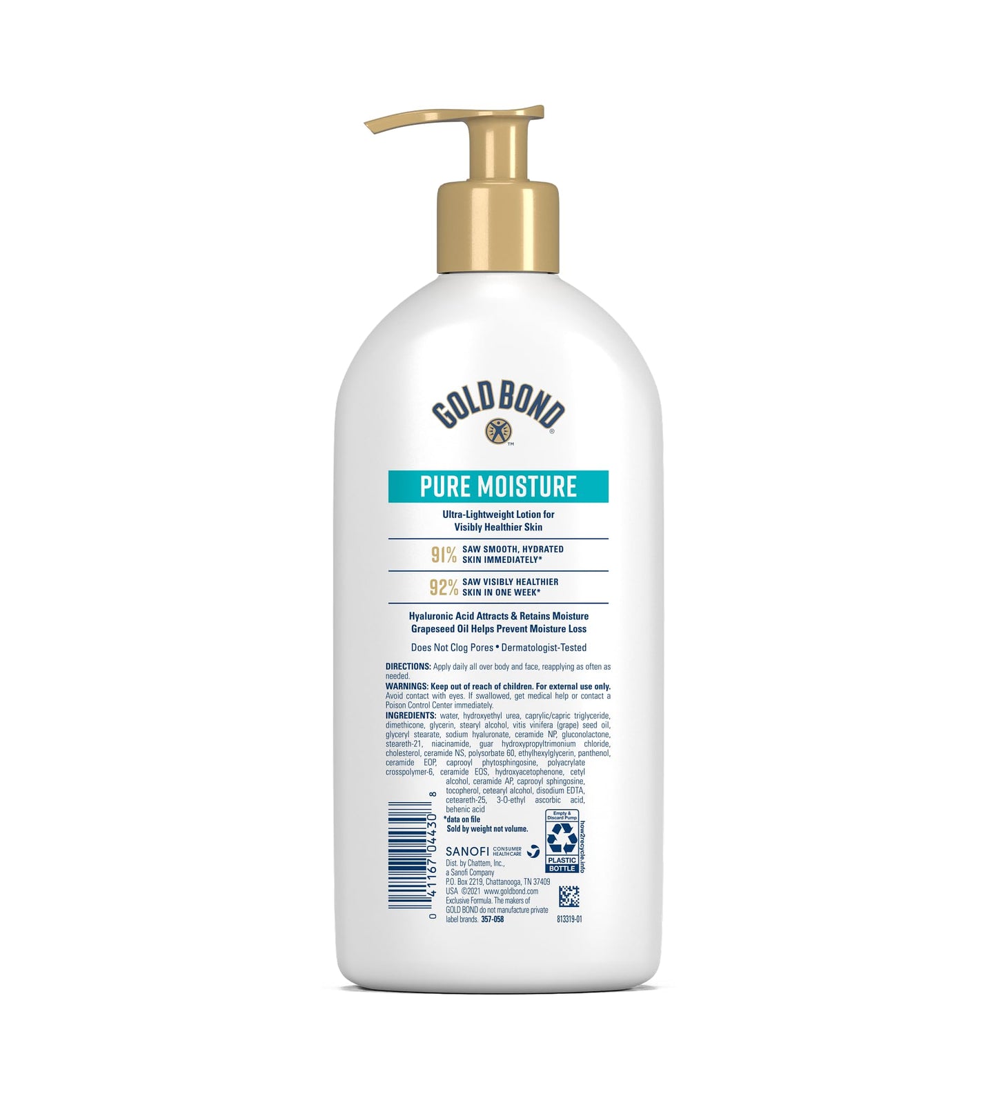 Gold Bond Pure Moisture lotion bottle showing 14 fluid ounces label