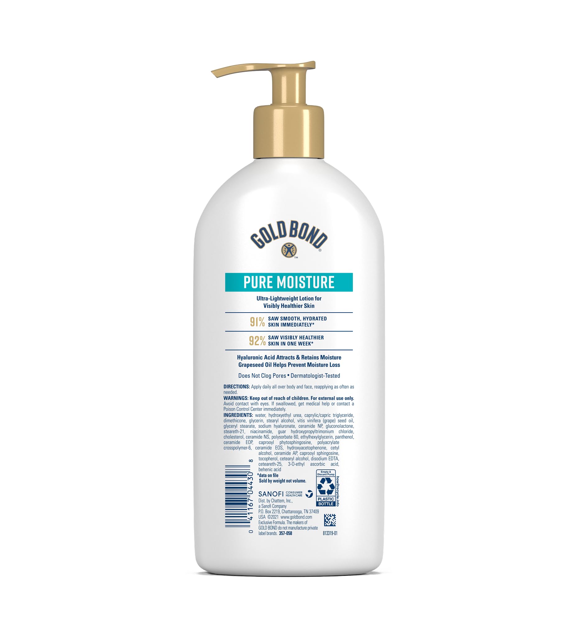 Gold Bond Pure Moisture lotion bottle showing 14 fluid ounces label