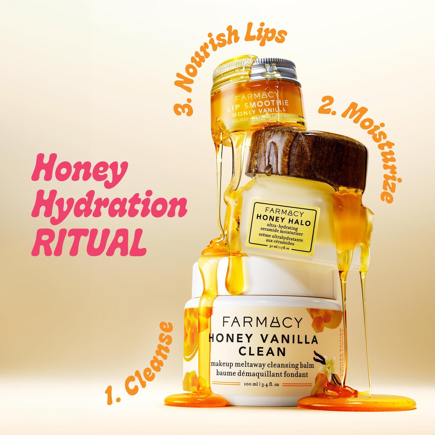 Farmacy Honey Vanilla cleanser jar and spatula set