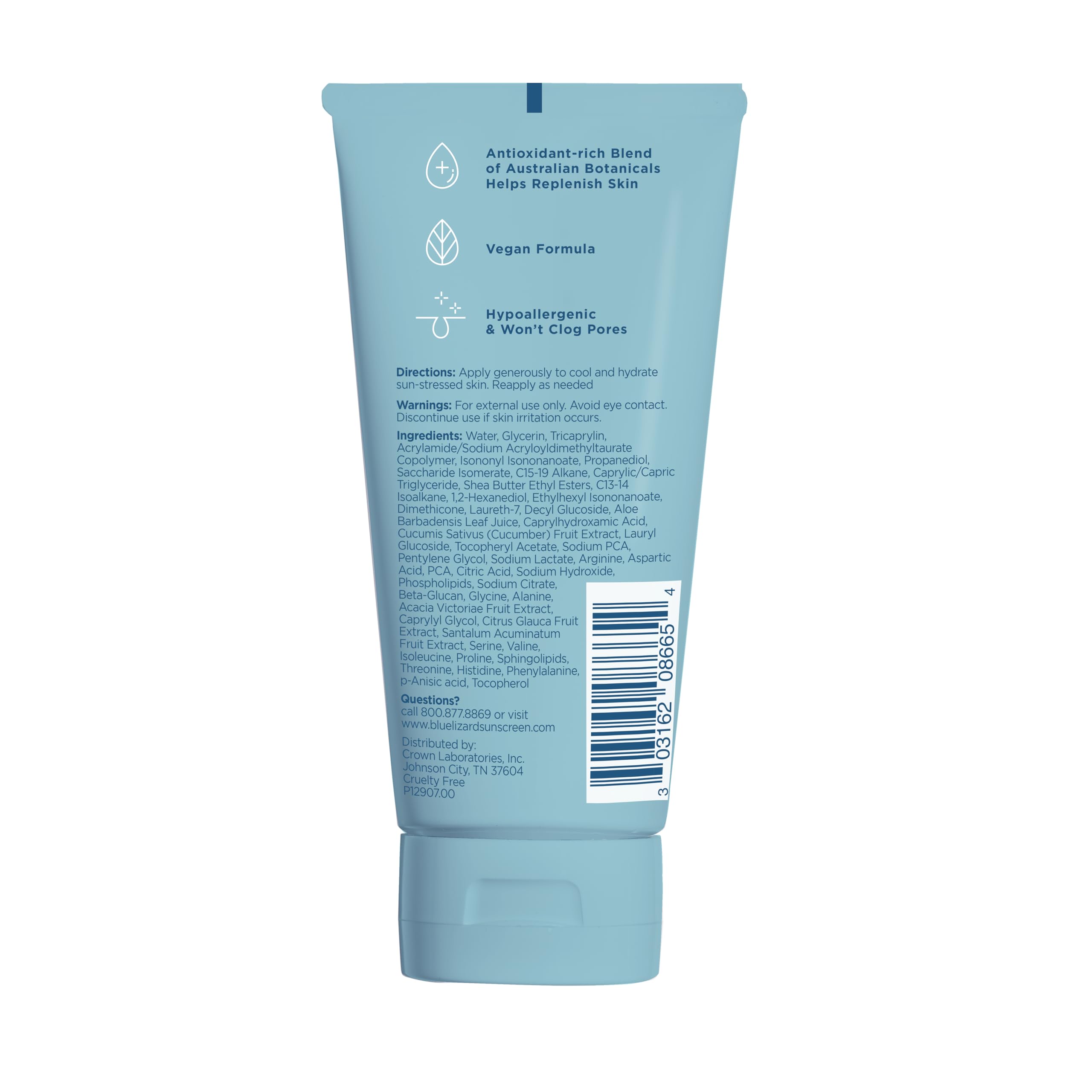 Blue Lizard After Sun lotion bottle back label