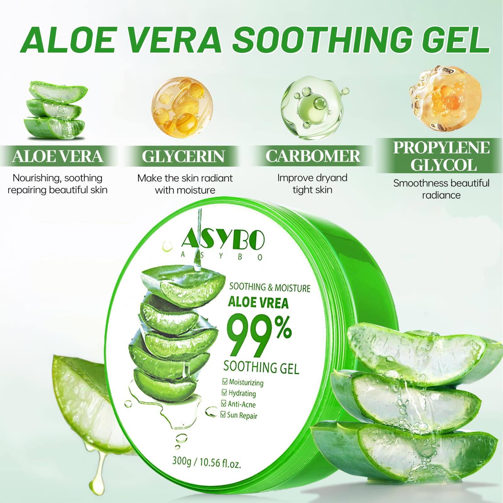 Asybo aloe vera gel application on skin