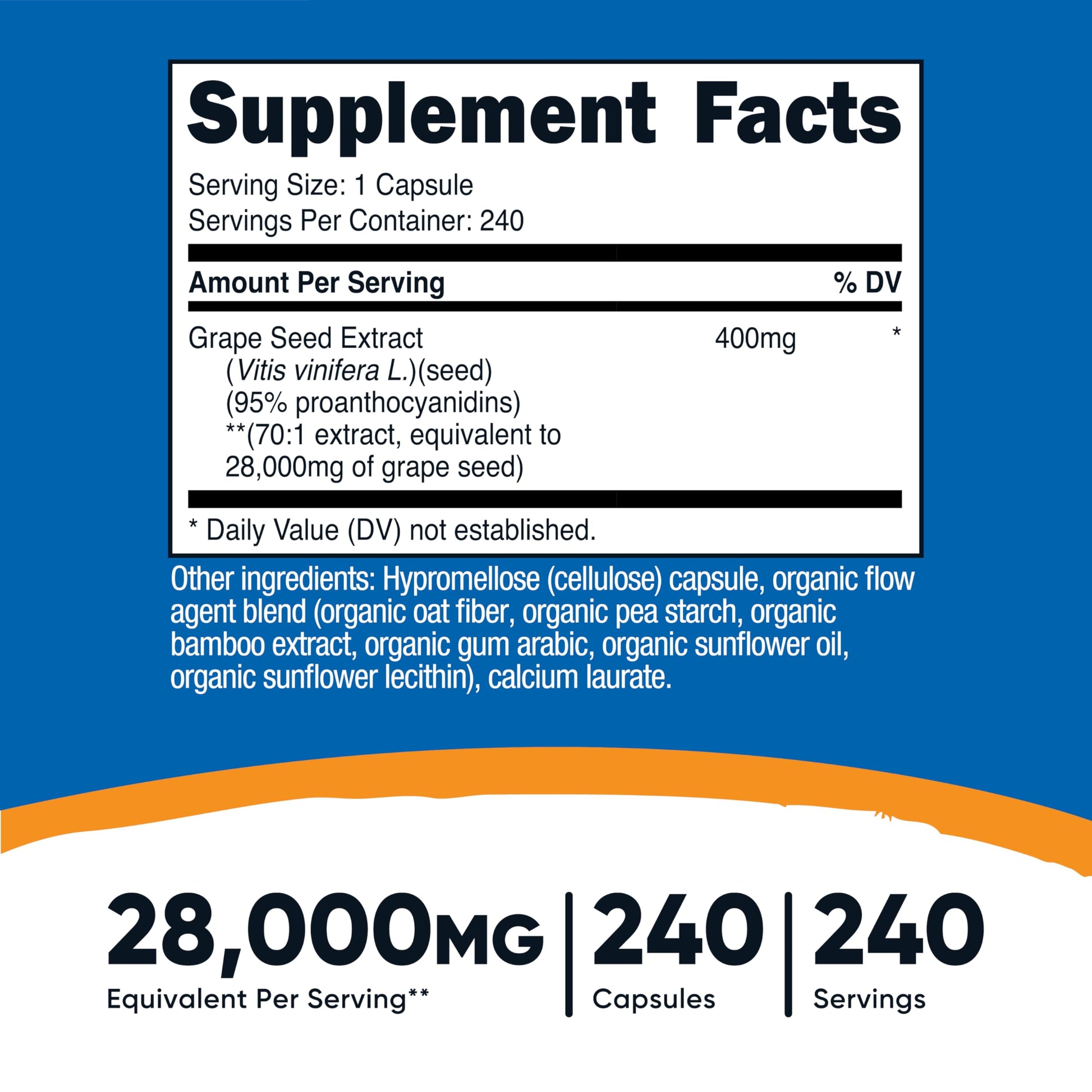 Nutricost Grape Seed Extract label details and supplement facts