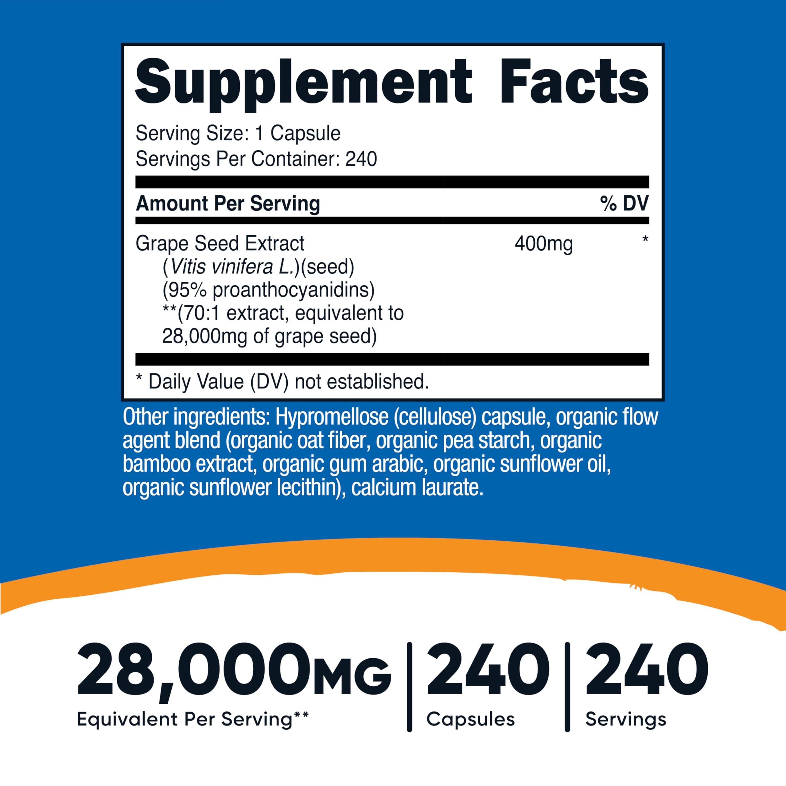 Nutricost Grape Seed Extract label details and supplement facts