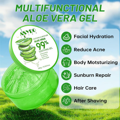 Close up of Asybo 300ml aloe vera gel packaging