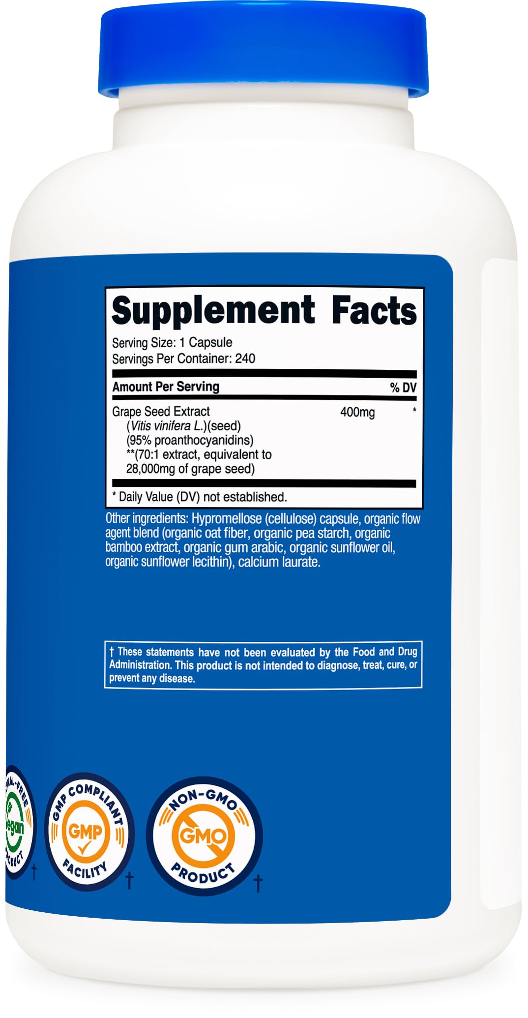 Top view of Nutricost Grape Seed Extract supplement bottle