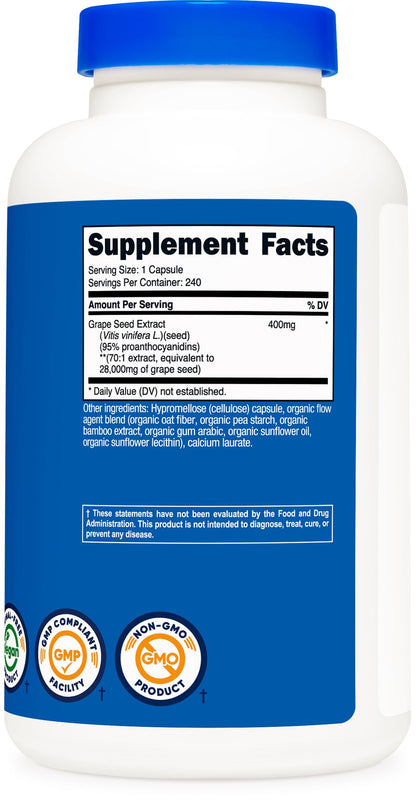 Top view of Nutricost Grape Seed Extract supplement bottle