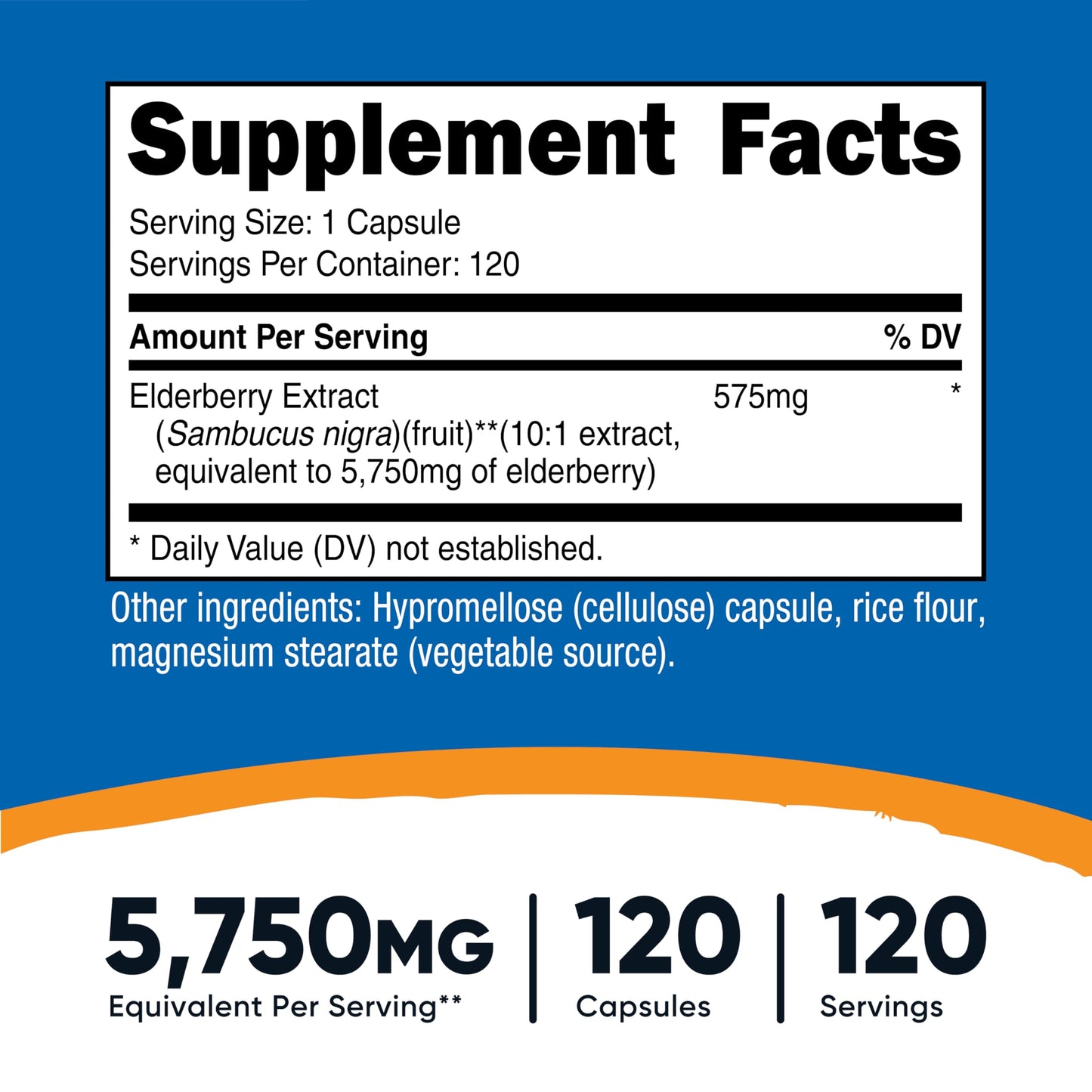 Supplement facts and clean ingredients label on the back of the Nutricost Elderberry packaging.