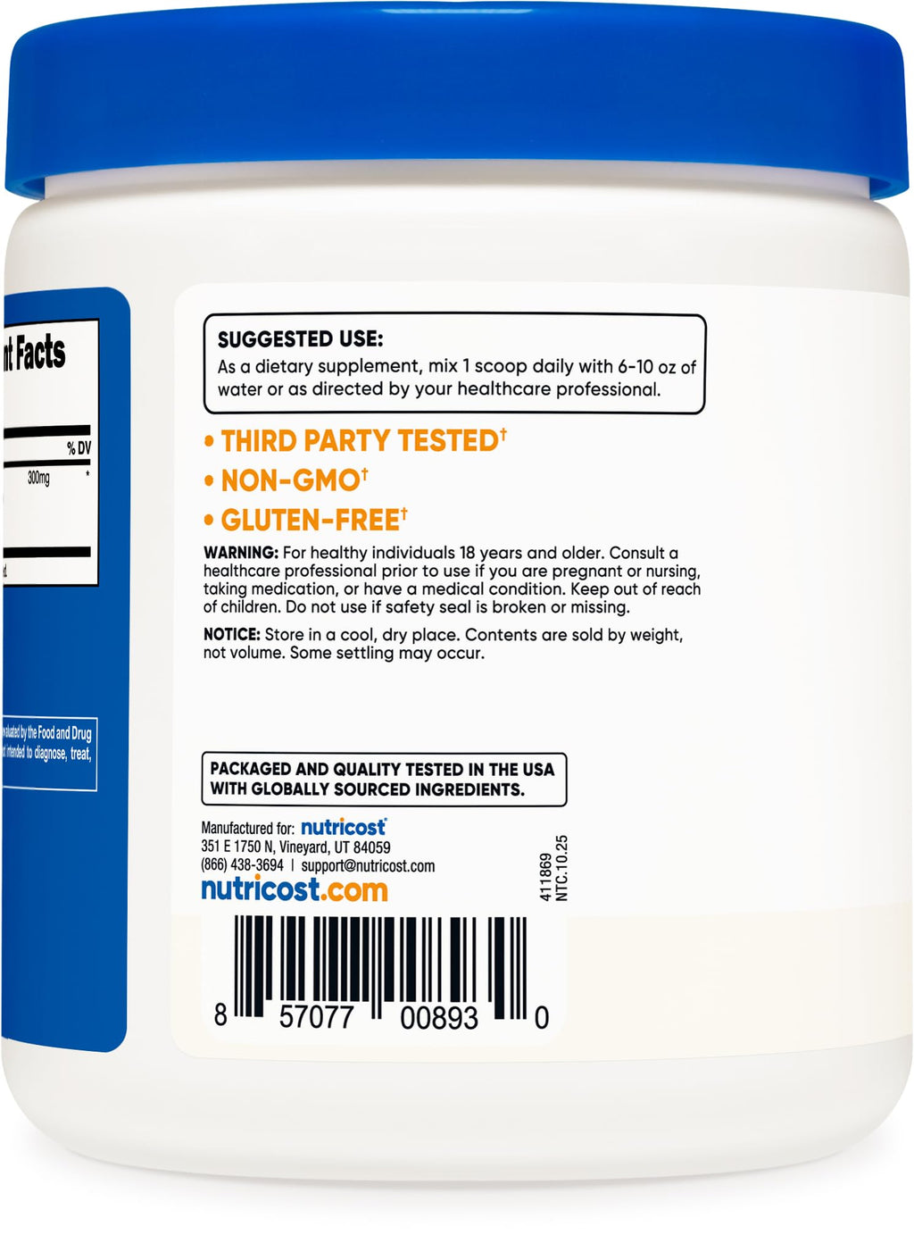 Nutricost bilberry extract powder jar with included measuring scoop for easy daily serving