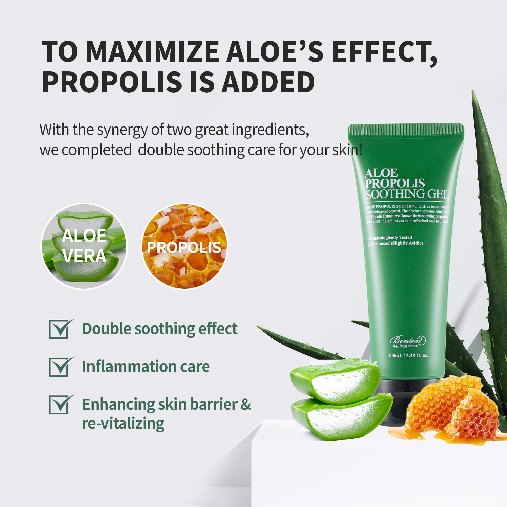 Back view of Benton Aloe Propolis Soothing Gel tube showing ingredients
